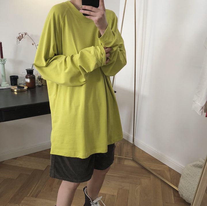 Women's Loose Long Sleeve Shirt in Oversized Cut with Extra Long Hem and Dropped Shoulder Amarae