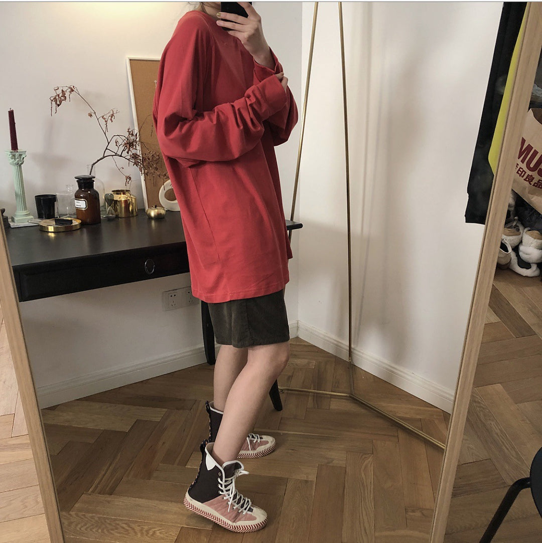 Women's Loose Long Sleeve Shirt in Oversized Cut with Extra Long Hem and Dropped Shoulder Amarae