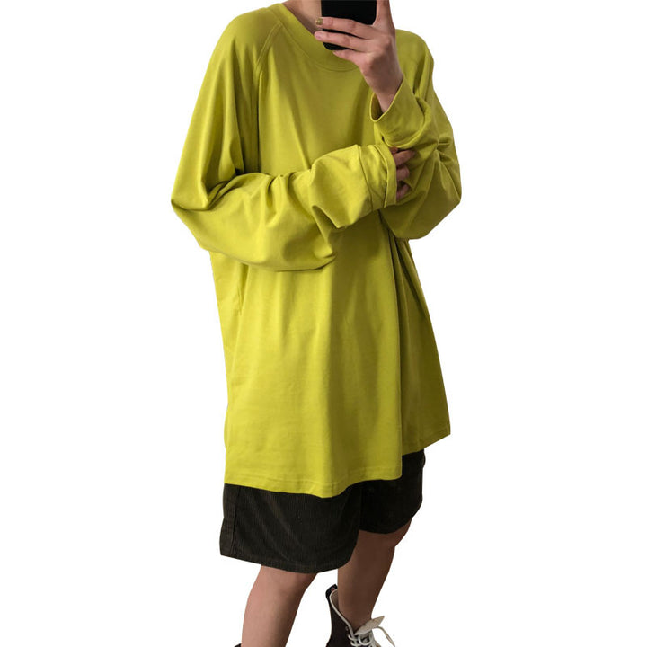 Women's Loose Long Sleeve Shirt in Oversized Cut with Extra Long Hem and Dropped Shoulder Amarae
