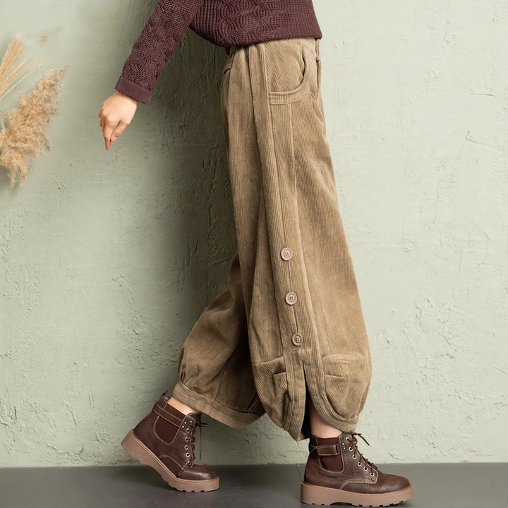 Padded corduroy pants for women, loose fit, winter