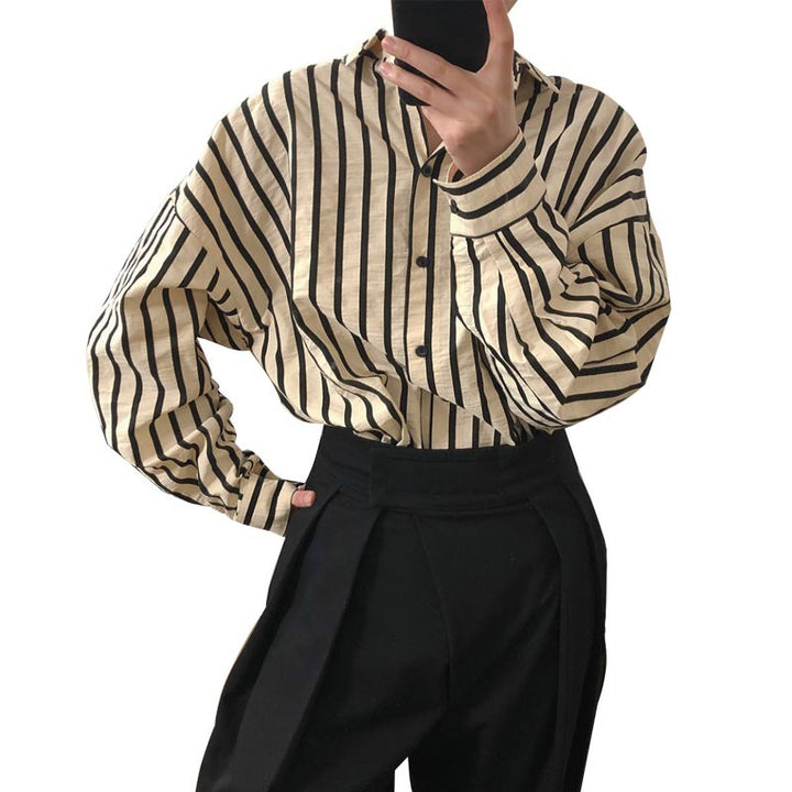 Women Striped Oversized Shirt Blouse with Drop Sleeves and Button Cuffs Amarae