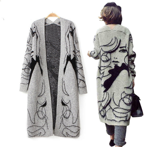 Women's knitted coat with artistic pattern and open front Amarae