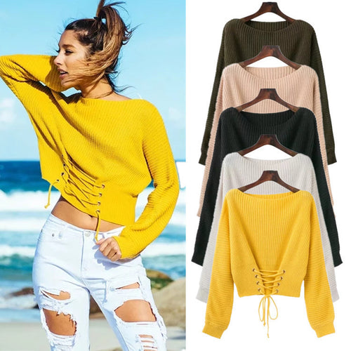 Pull en tricot pour femmes avec un design de lacet original au dos et une coupe large Amarae
