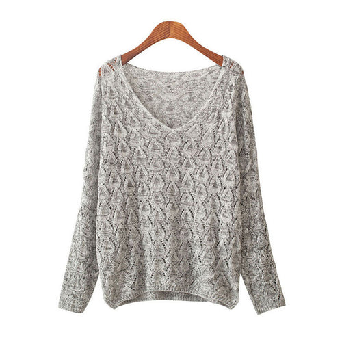 Casual knitted sweater for women with V-neck and airy mesh structure Amarae