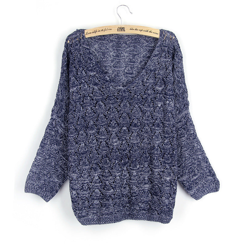 Casual knitted sweater for women with V-neck and airy mesh structure Lune London