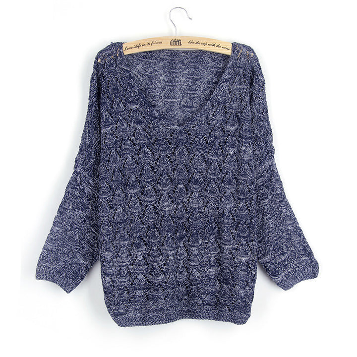 Casual knitted sweater for women with V-neck and airy mesh structure Lune London