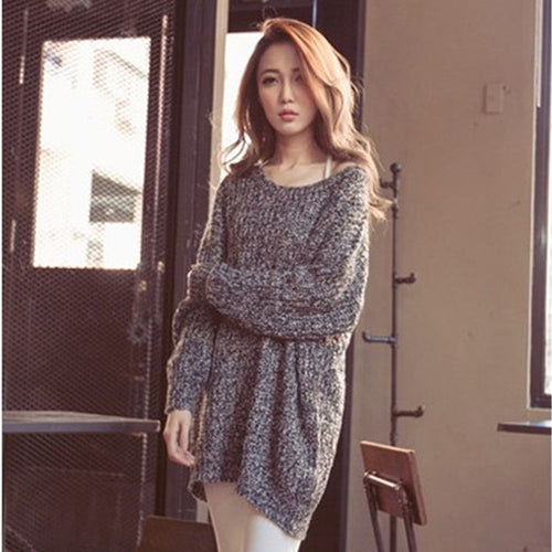 Chunky knit pullover for women with wide sleeves and a deep round neckline Amarae