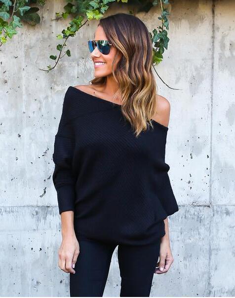 Casual oversized sweater for women with an off-shoulder design and wide sleeves Lune London