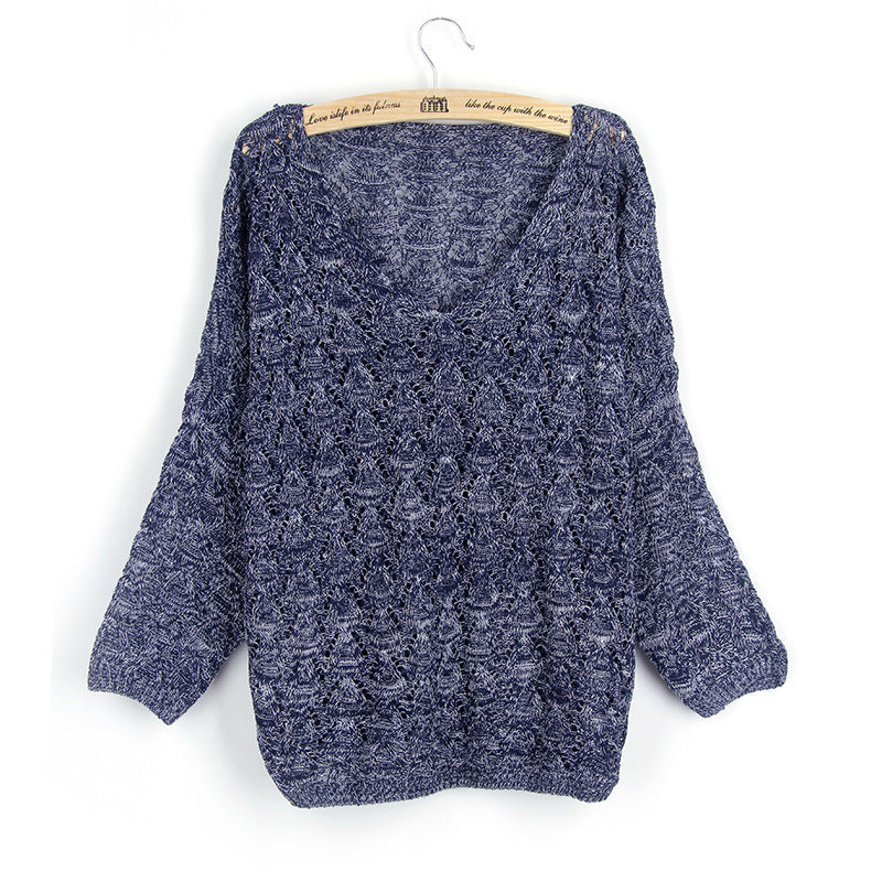 Knitted pullover for women with V-neck and airy hole structure Lune London