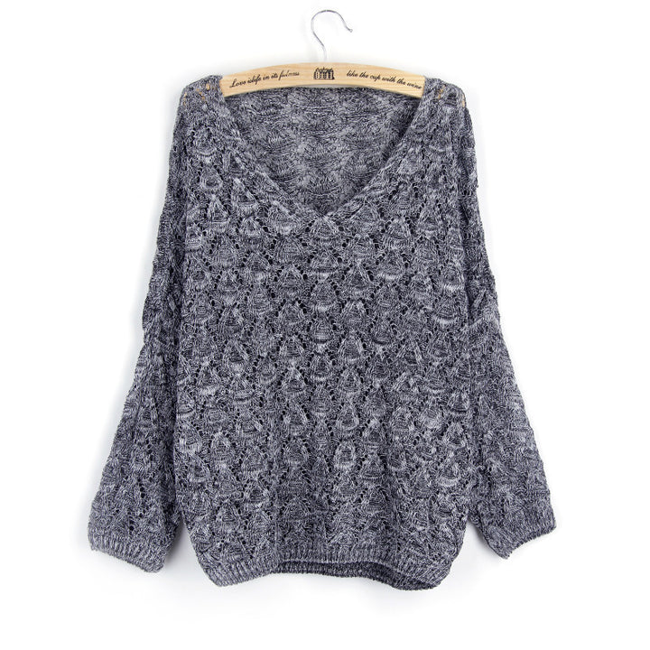 Knitted pullover for women with V-neck and airy hole structure Lune London