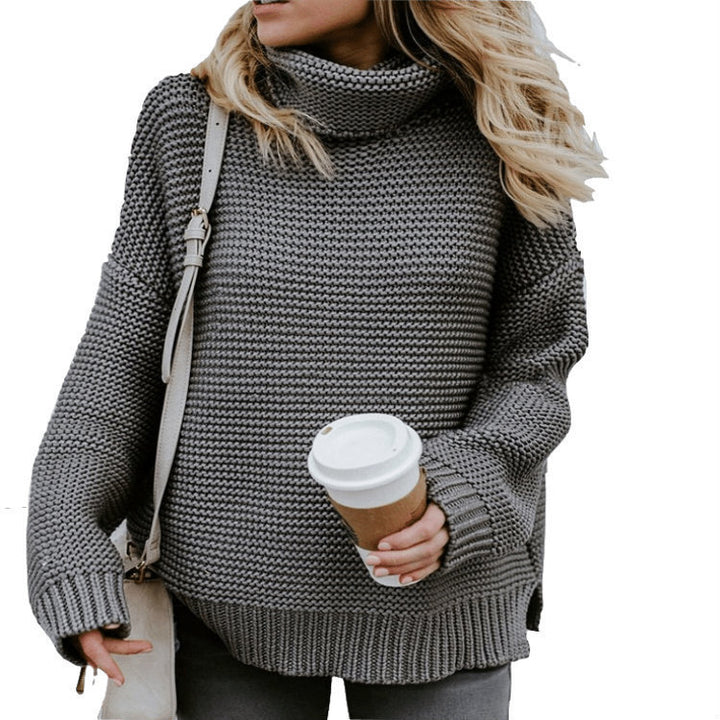 Thick knit pullover for women with high neck and trendy details Lune London