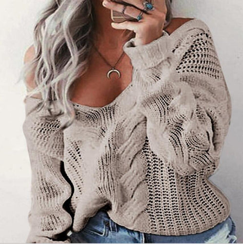 Ladies chunky knit sweater with off-shoulder and structured look Amarae