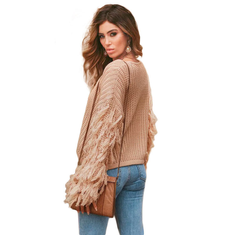 Knit sweater for women with fringed sleeves and a unique structural design Lune London
