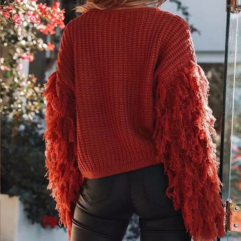 Chunky knit sweater for women with trendy fringe sleeves Lune London