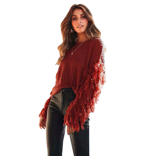 Knit sweater for women with fringed sleeves and a unique structural design Amarae