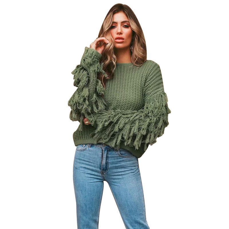 Knit sweater for women with fringed sleeves and a unique structural design Lune London