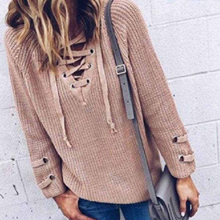 Knitted sweater for women with drawstring and 3/4 sleeves Lune London