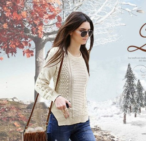 Knitted sweater for women with textured surface and side pockets Lune London