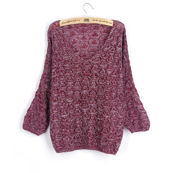 Knitted pullover for women with V-neck and airy hole structure Lune London