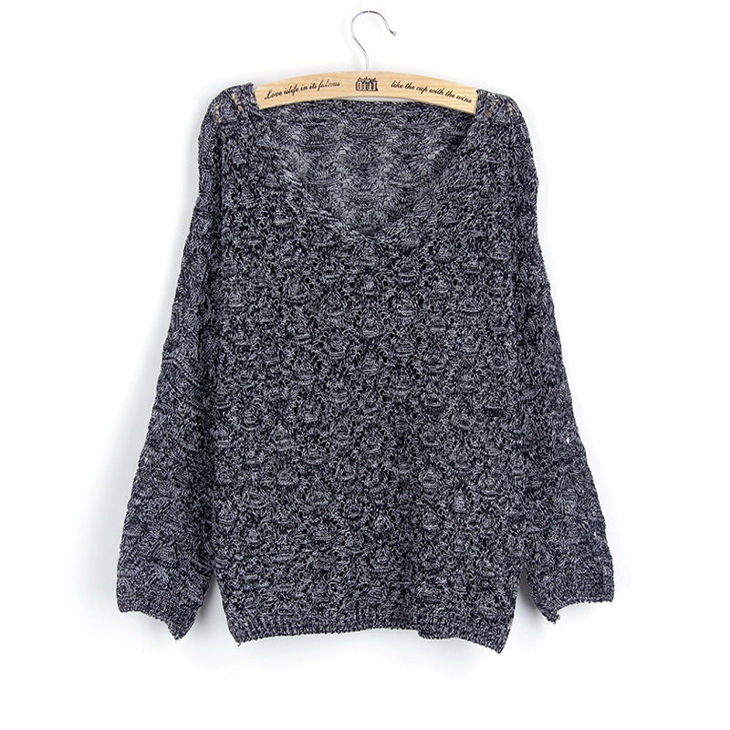Knitted pullover for women with V-neck and airy hole structure Lune London