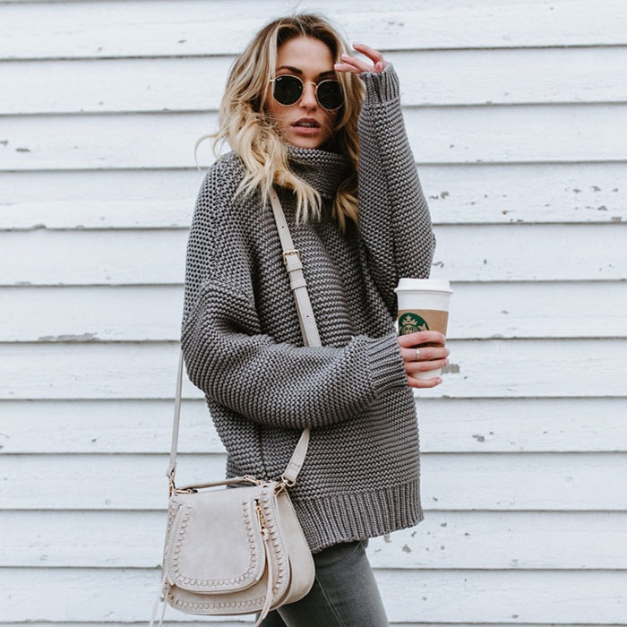 Women Oversized Knit Turtleneck Sweater Lune London