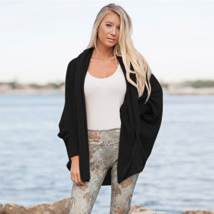 Ladies cozy knit jacket with hood and open sides Lune London