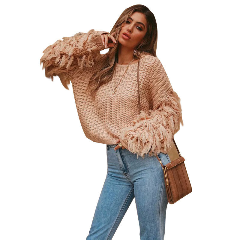 Knit sweater for women with fringed sleeves and a unique structural design Lune London