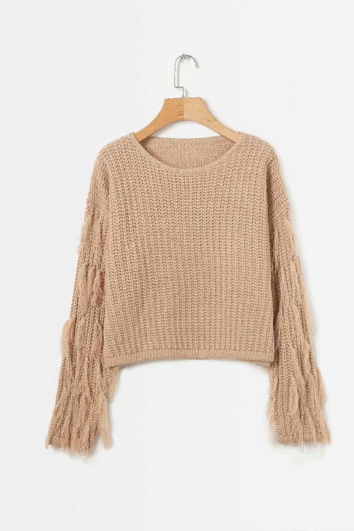 Trendy knitted sweater for women with original fringe sleeves Lune London