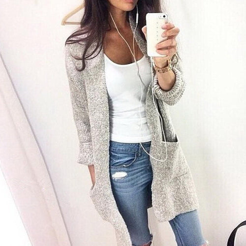 Knit coat women with deep pockets and open cut Amarae