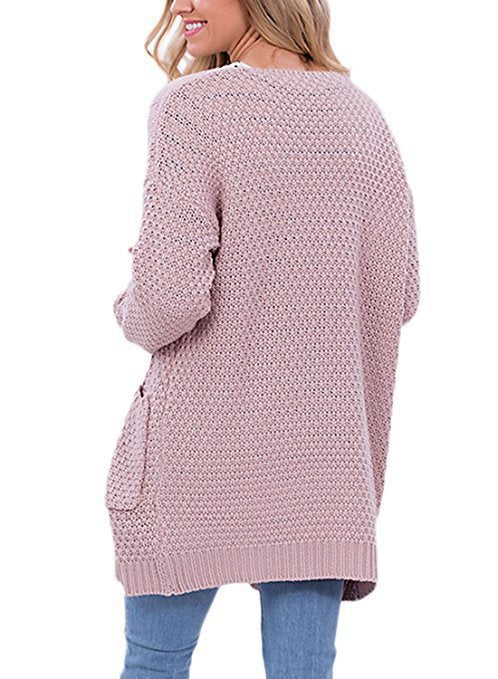 Ladies chunky cardigan with open front and practical pockets Lune London