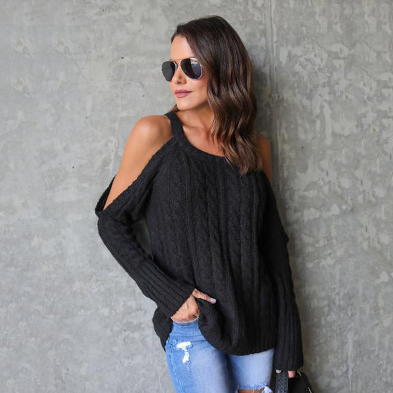 Knitted sweater for women with an off-the-shoulder design and a detailed cable texture Lune London
