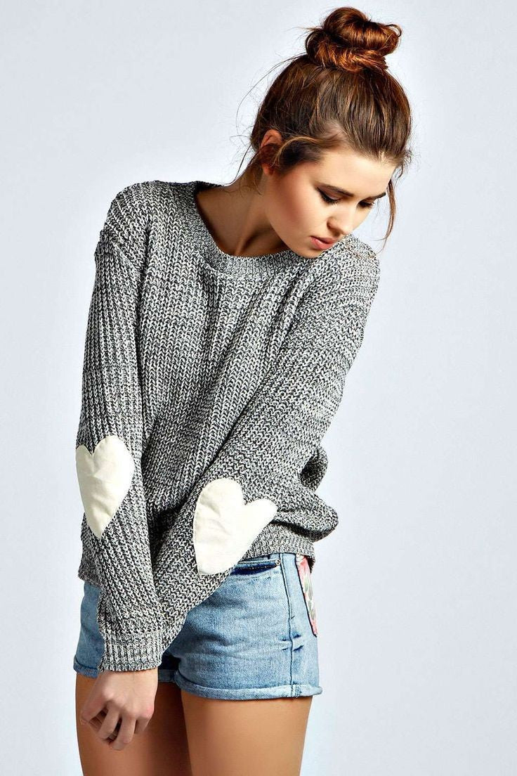 Women's sweater with heart-shaped appliqués and structured knit Lune London