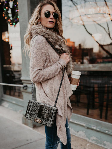 Women’s knit coat with cozy faux fur collar and asymmetrical cut Amarae