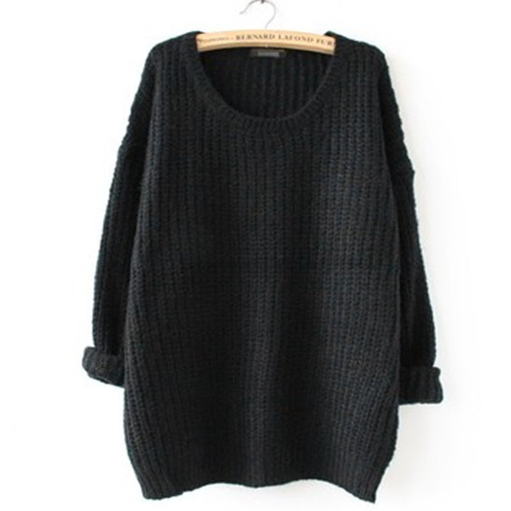 Chunky knit pullover for women with wide sleeves and a deep round neckline Lune London