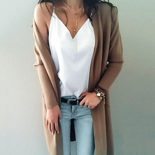 Ladies Long Cardigan with deep pockets and open cut Amarae