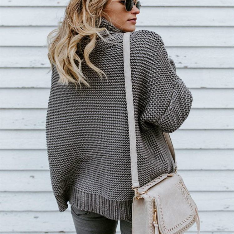 Thick knit pullover for women with high neck and trendy details Lune London