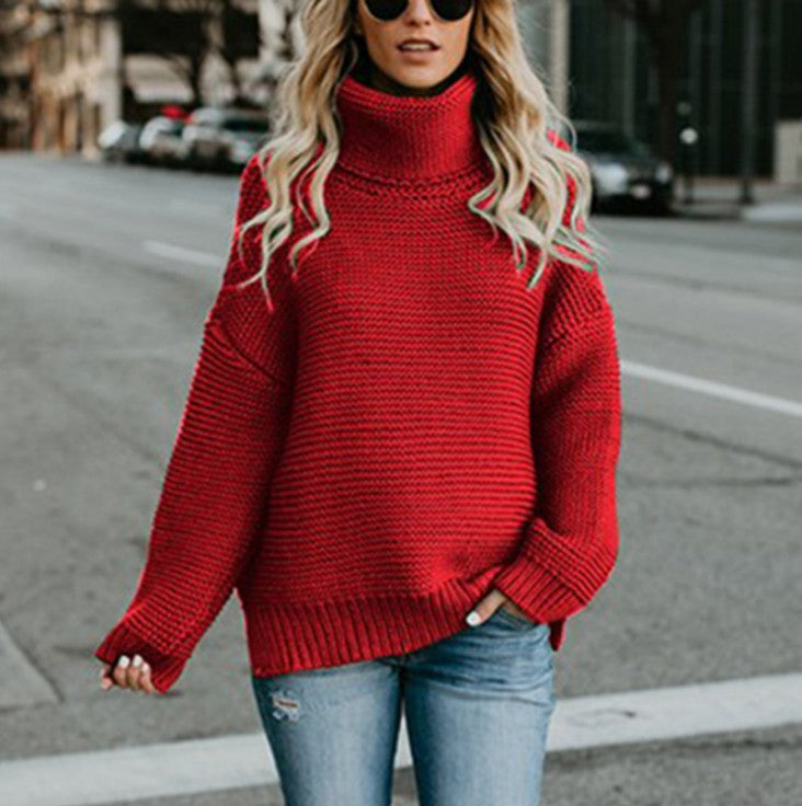 Thick knit pullover for women with high neck and trendy details Lune London