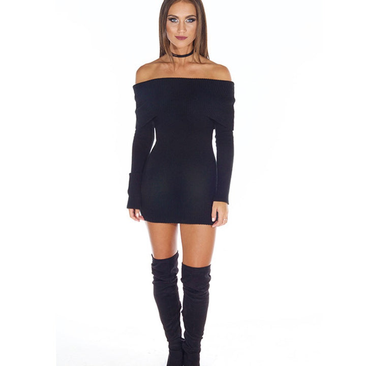 Knitted dress with off-shoulder design for women with long sleeves Lune London