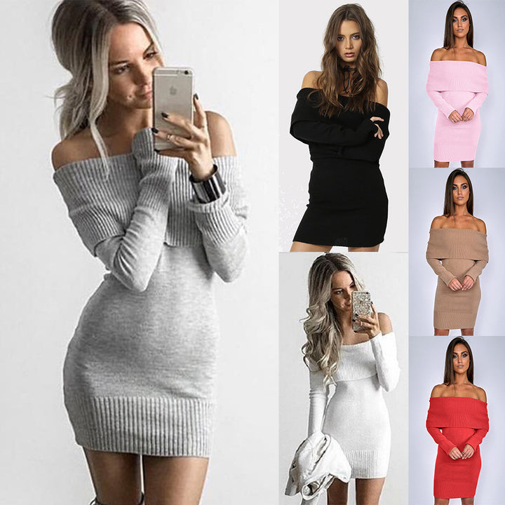 Knit dress for women with off-the-shoulder design and decorative cord Lune London