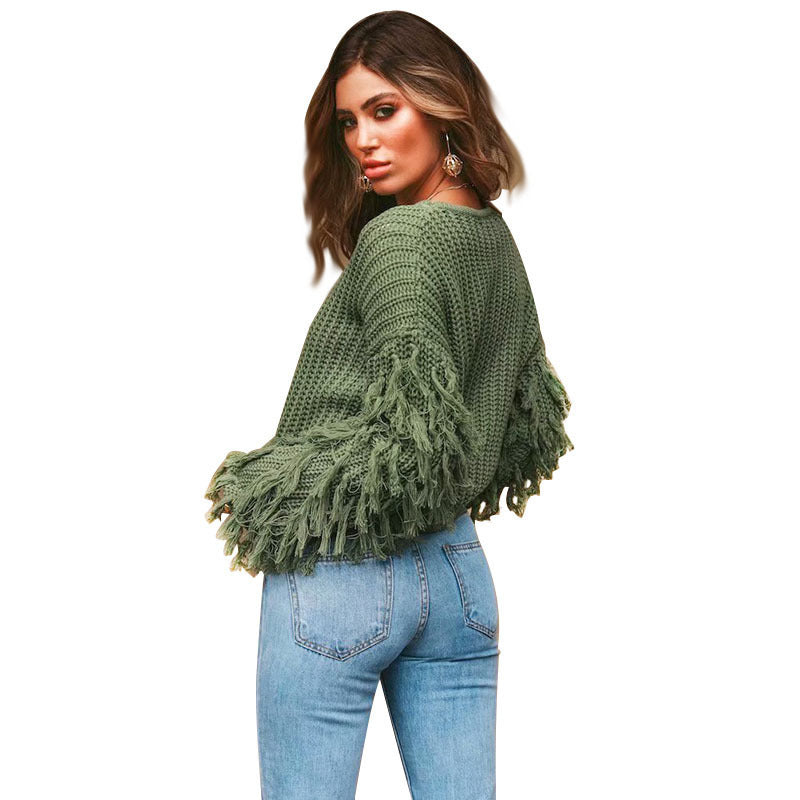 Knit sweater for women with fringed sleeves and a unique structural design Lune London