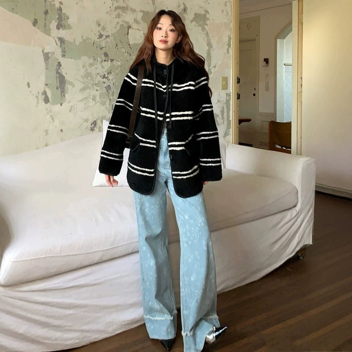 Women's sheepskin coat, mid-length, loose fit