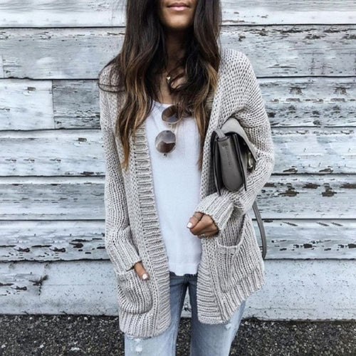 Ladies large knit jacket with practical pockets and casual cut Amarae