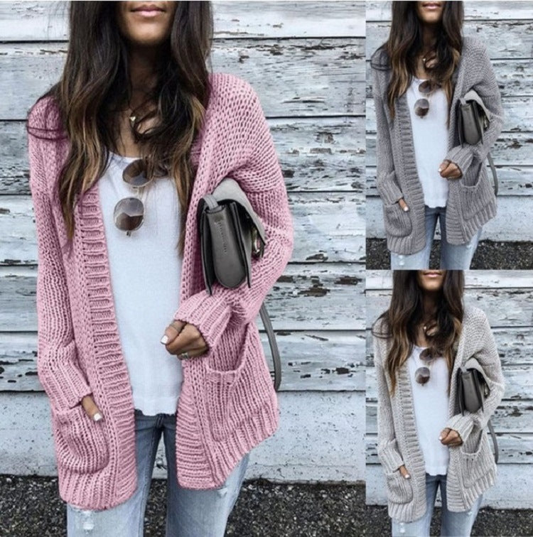 Ladies large knit jacket with practical pockets and casual cut Lune London