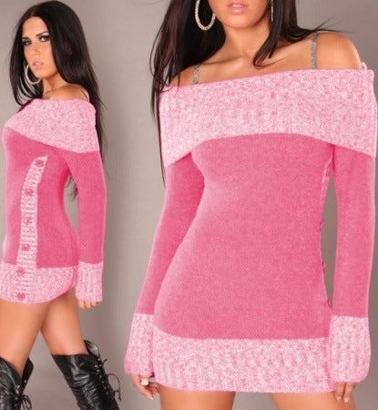 Robe tricotée pour femmes avec encolure asymétrique dégagée sur une épaule Chic & Stil