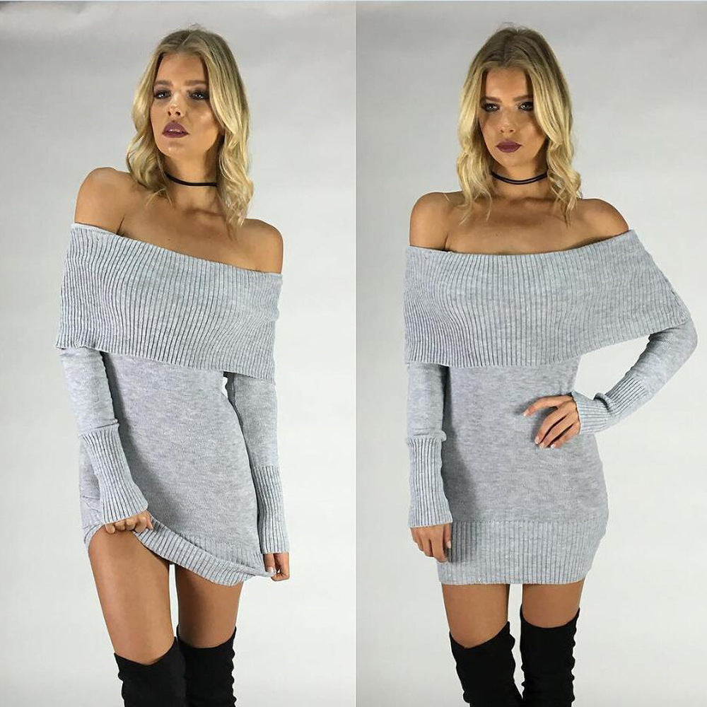 Off-shoulder knitted dress for women with fitted silhouette and ribbed structure Lune London