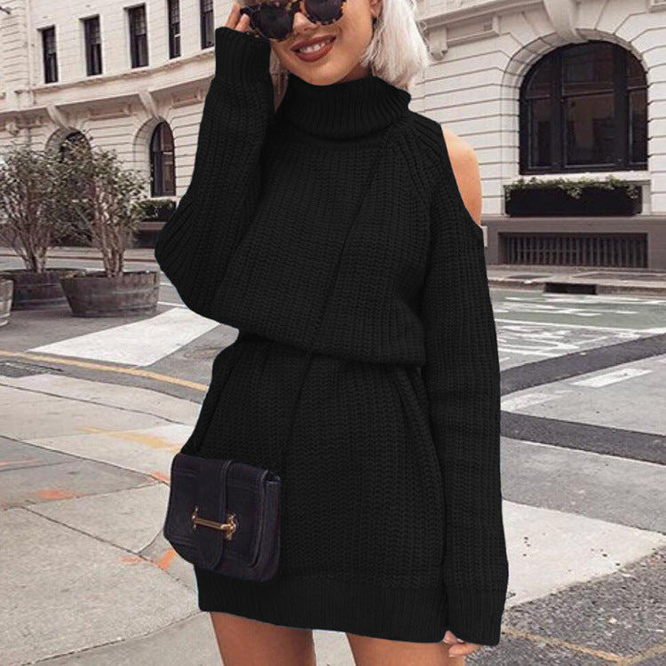Knit dress for women with turtleneck and off-shoulder design Lune London