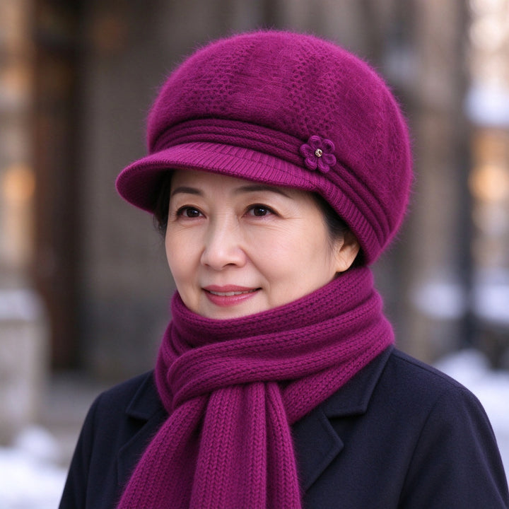 Winter knit set for women: hat and scarf with ear protection