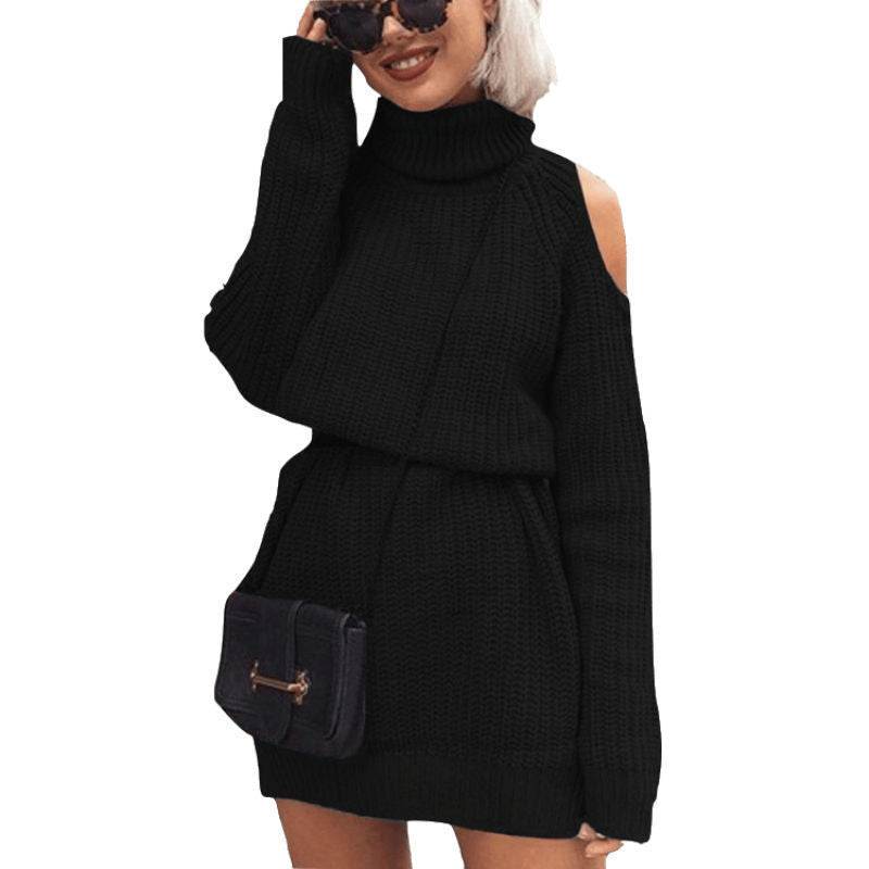 Knitted dress for women with turtleneck and off-shoulder Lune London