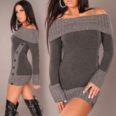 Robe tricotée pour femmes avec encolure asymétrique dégagée sur une épaule Chic & Stil