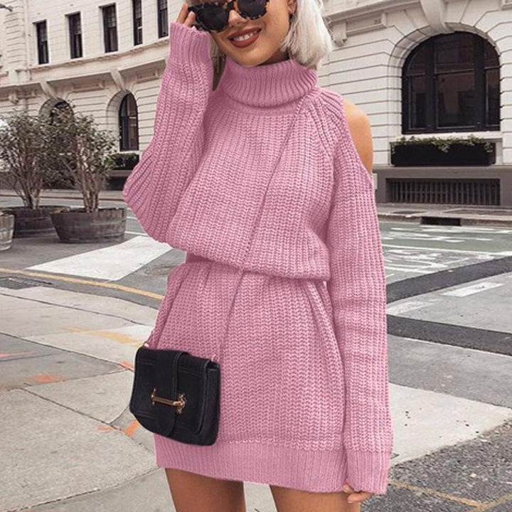 Knitted dress for women with high collar and off-shoulder design Lune London